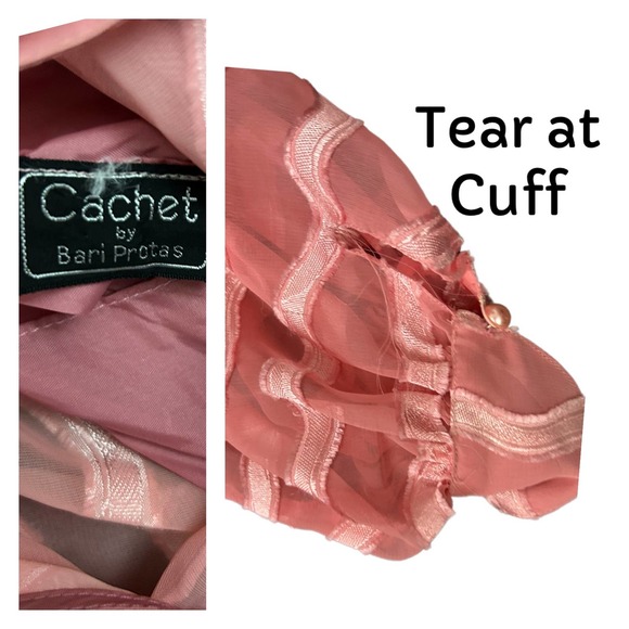 1980s Sheer Pink Striped Dress with Balloon Sleeves / Women’s XS * - Picture 4 of 5